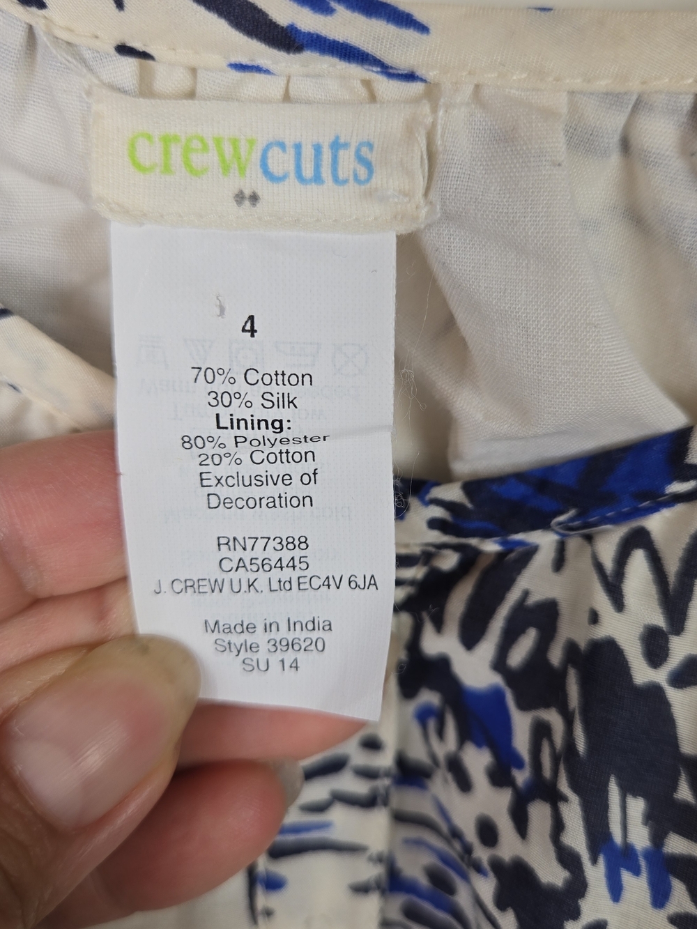 J.Crew Crewcuts Girls 4 Blue Sailboat Print Silk Cotton Belted Dress Nautical - Picture 6 of 6